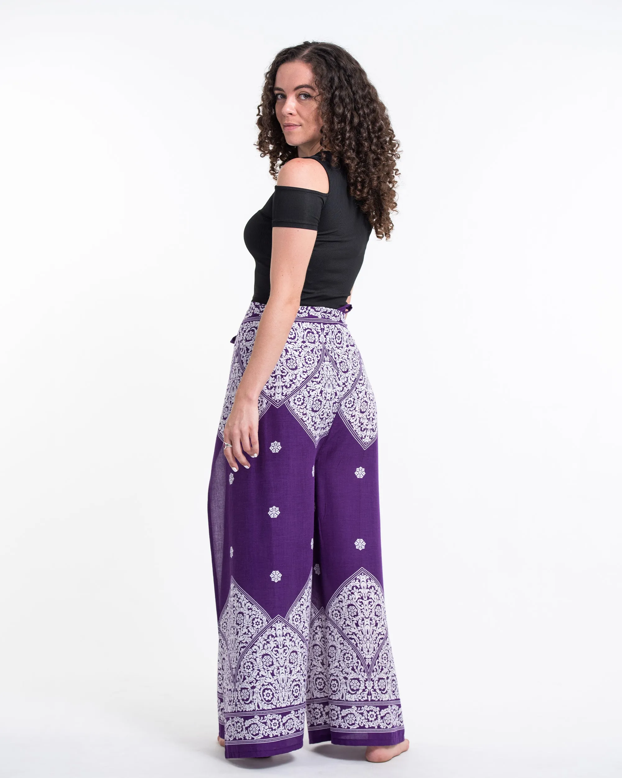 Blooming Vines Wrap Palazzo Style Harem Pants in Purple