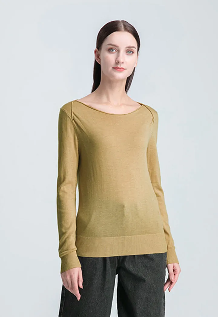 Boat Neck Solid Basic Knitwear