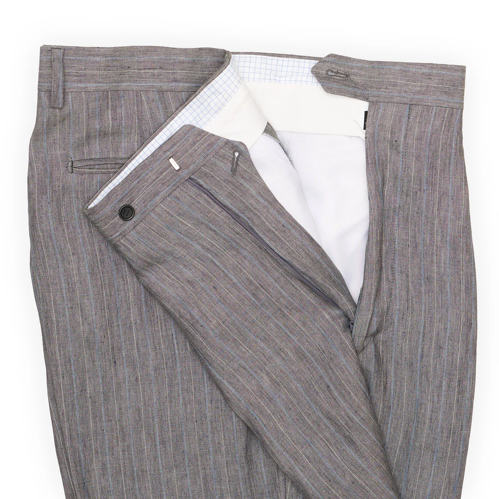 BOBOLI LINE Firenze Gray Striped Linen Handmade Suit EU 56 NEW US 46