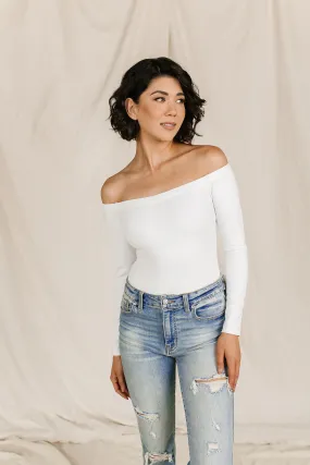 Bodysuit- Long Sleeve Off The Shoulder- White