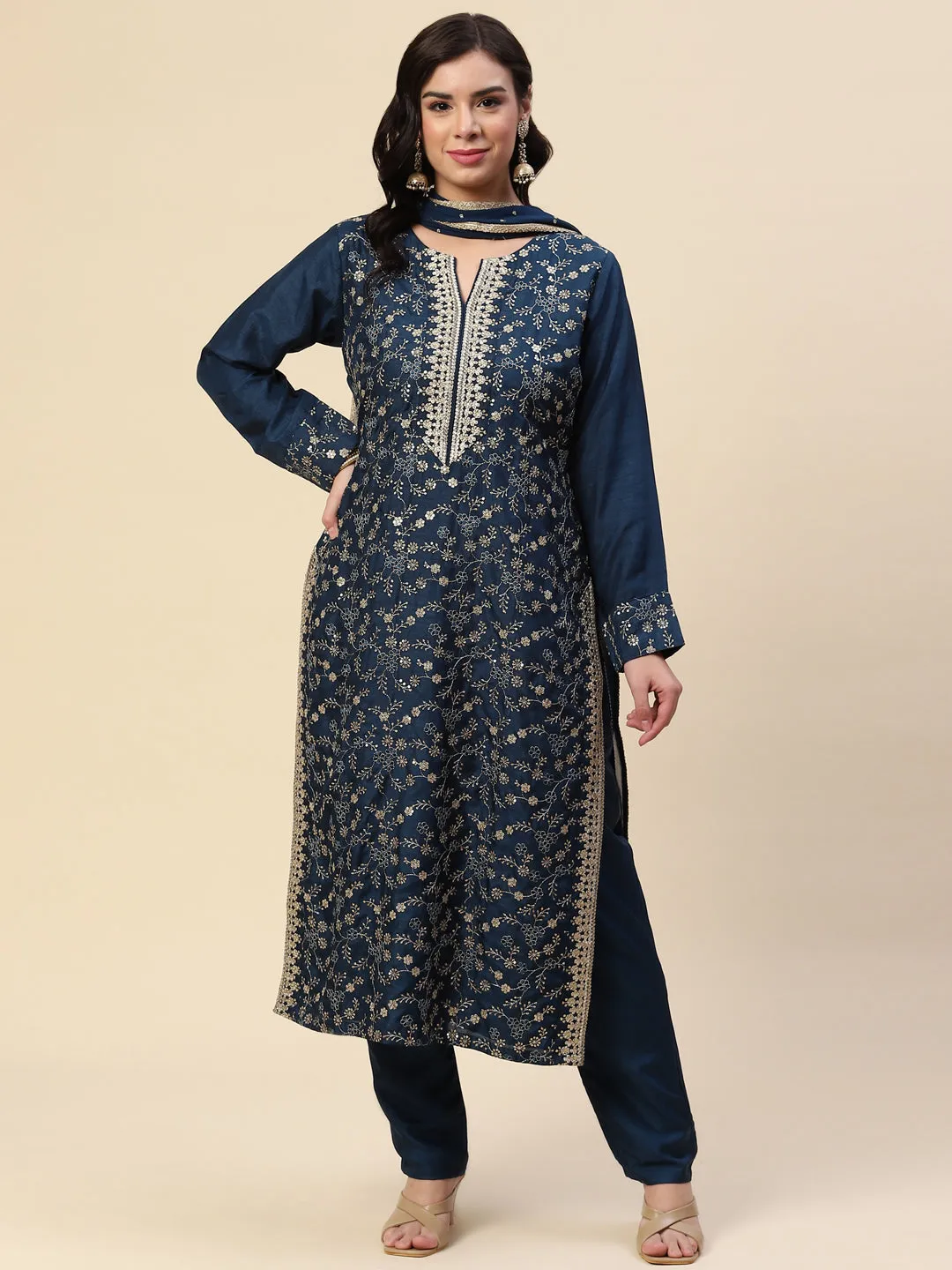 Booti Sequin Handloom Kurta With Pants & Dupatta