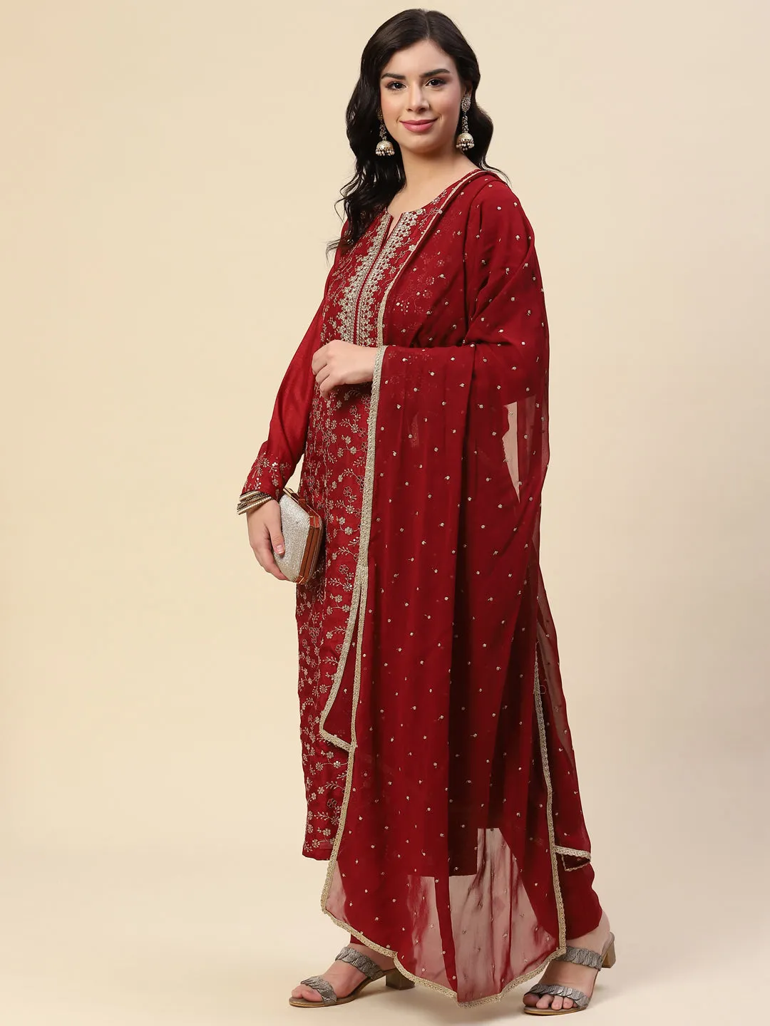 Booti Sequin Handloom Kurta With Pants & Dupatta