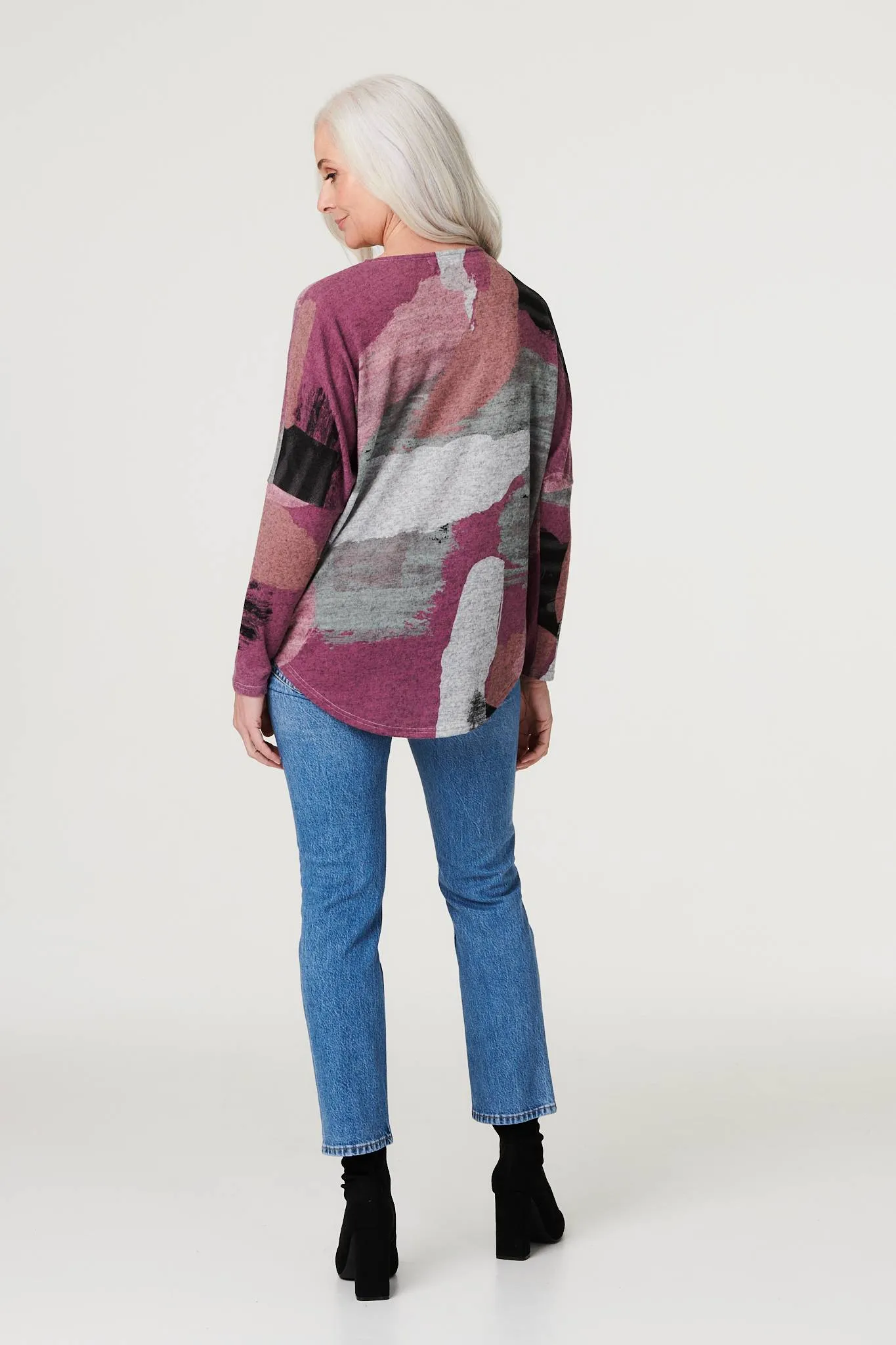 Brushstroke Oversized Zip Front Top