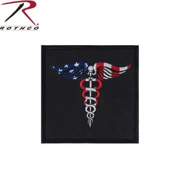 Caduceus Medical Symbol American Flag Patch with Hook Back