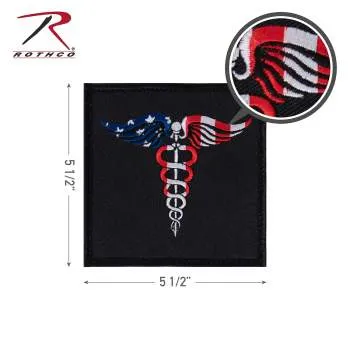 Caduceus Medical Symbol American Flag Patch with Hook Back