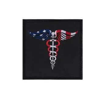 Caduceus Medical Symbol American Flag Patch with Hook Back