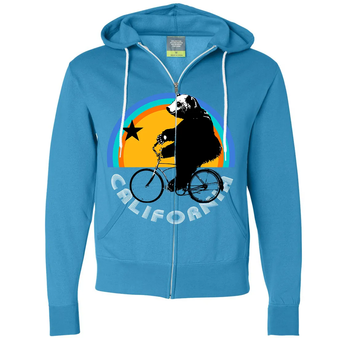 Cozy California Bear Zip-Up Hoodie with Biking Design