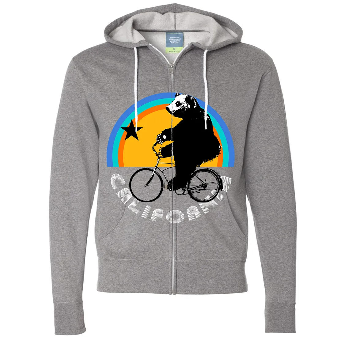 Cozy California Bear Zip-Up Hoodie with Biking Design