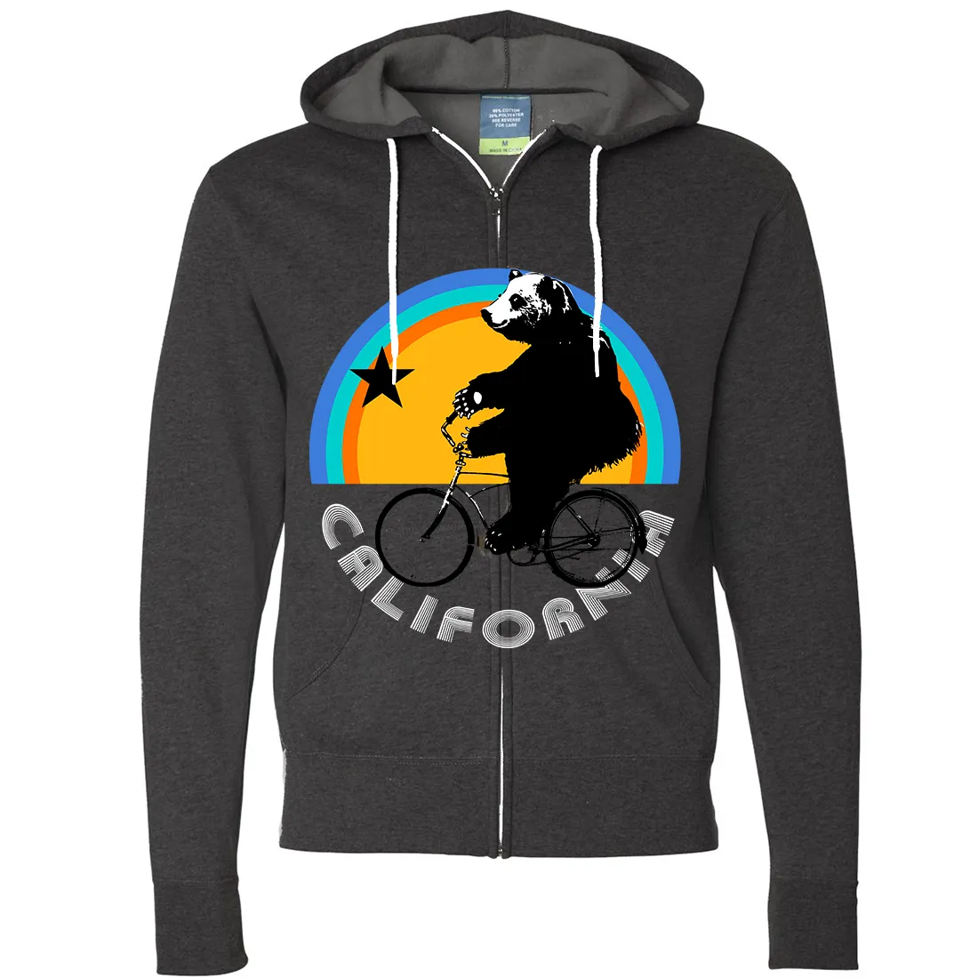 Cozy California Bear Zip-Up Hoodie with Biking Design