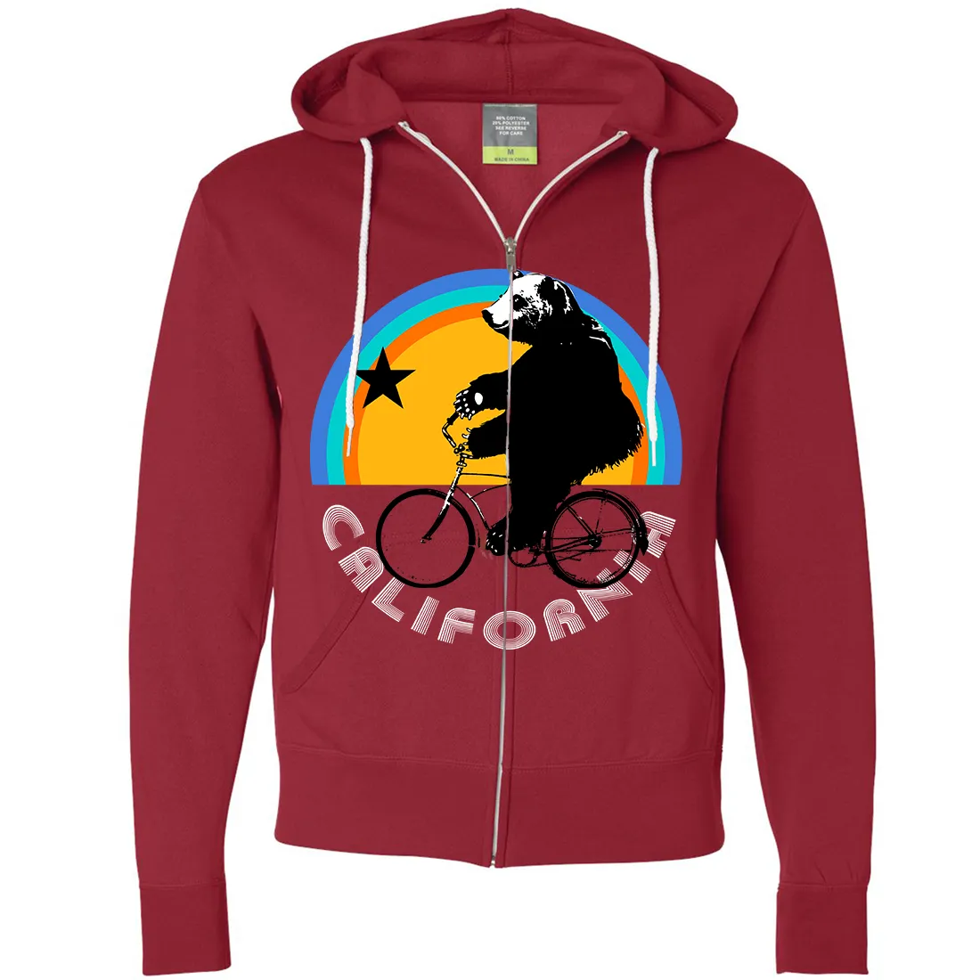 Cozy California Bear Zip-Up Hoodie with Biking Design