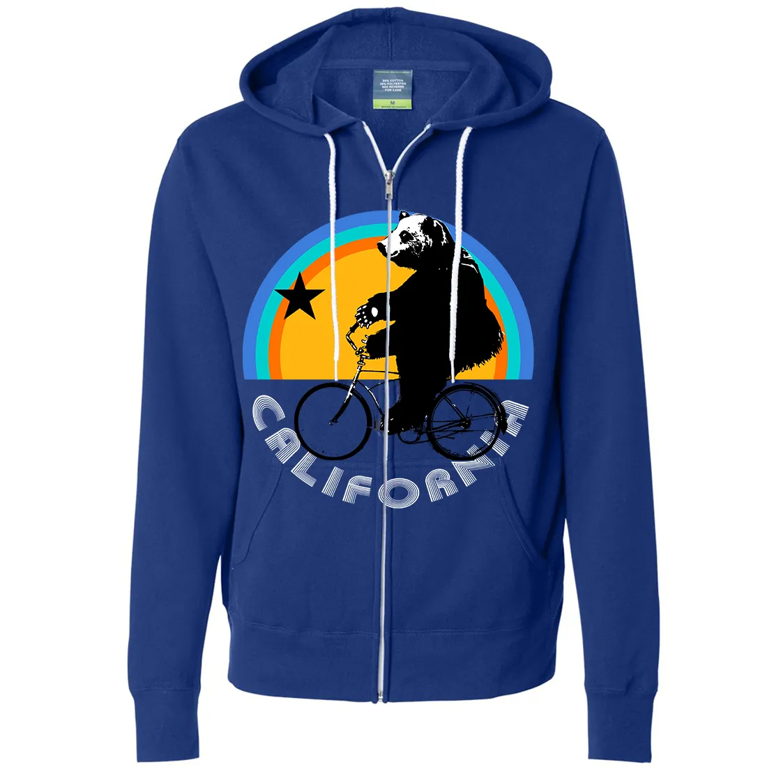 Cozy California Bear Zip-Up Hoodie with Biking Design