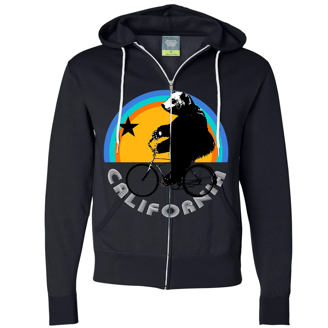 Cozy California Bear Zip-Up Hoodie with Biking Design