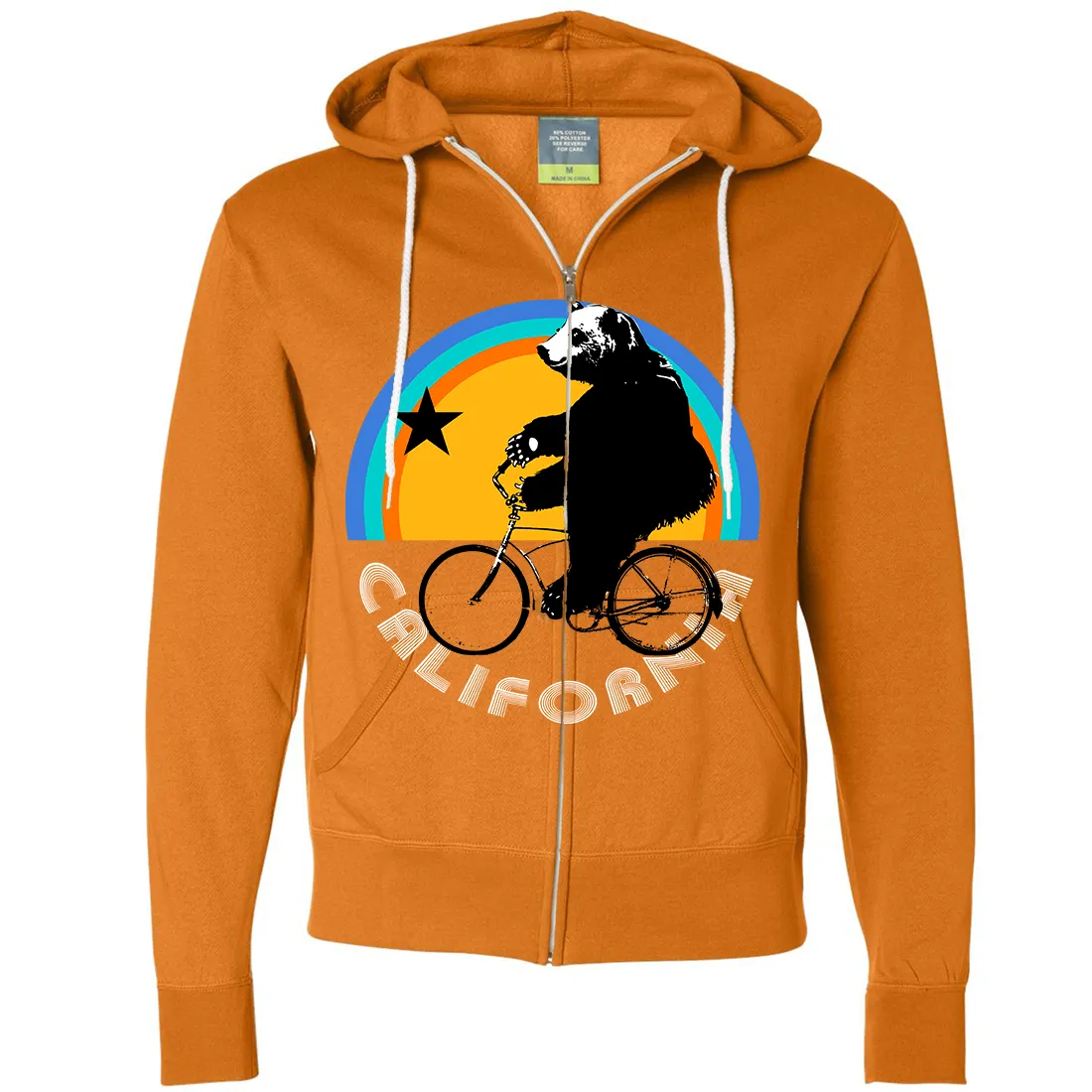 Cozy California Bear Zip-Up Hoodie with Biking Design