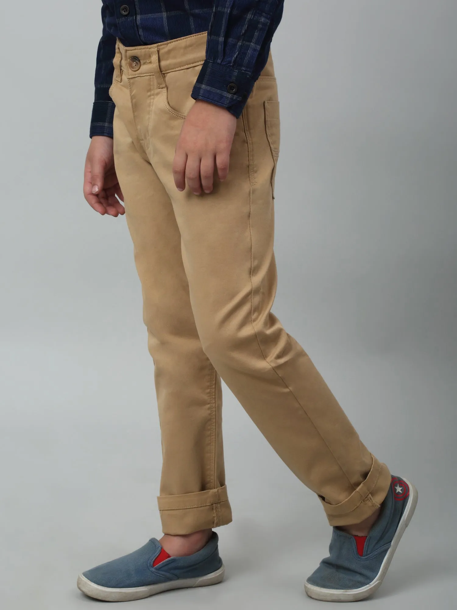 Cantabil Boys Beige Solid Casual Cotton Trouser For Summer