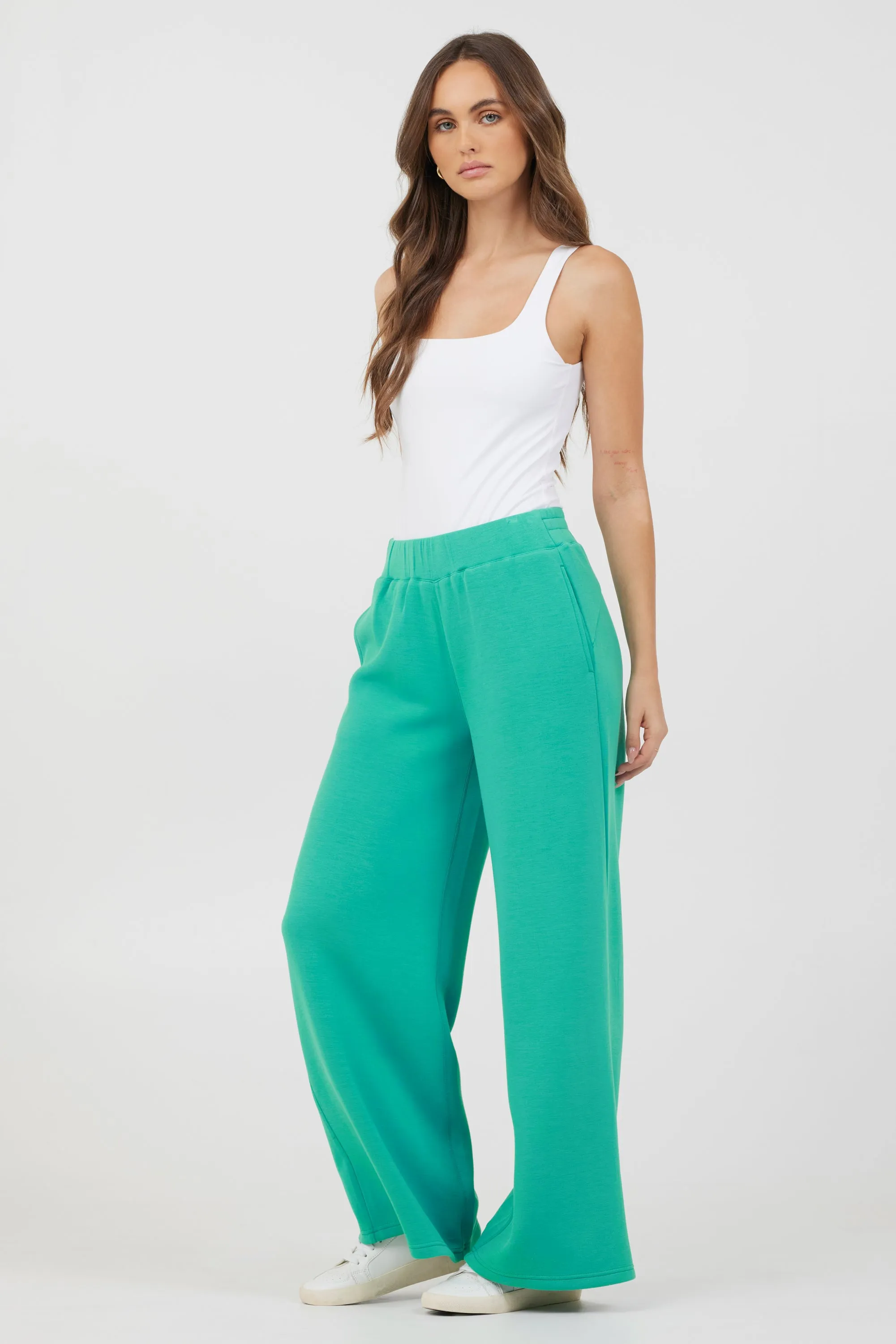 Caribbean Turquoise Cloud Fleece Flare Pants