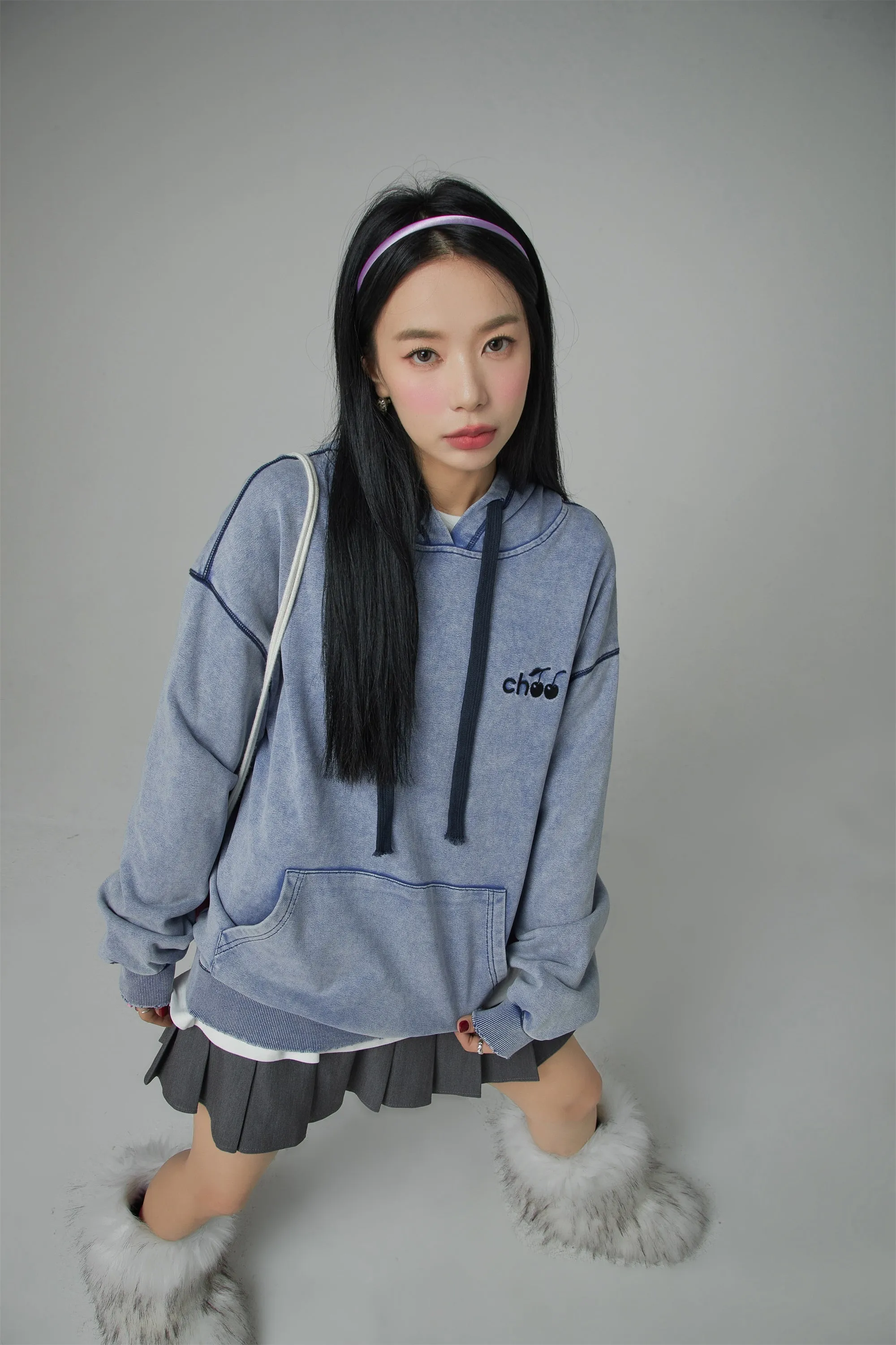 Casual Love Cherry Embroidery String Hoodie