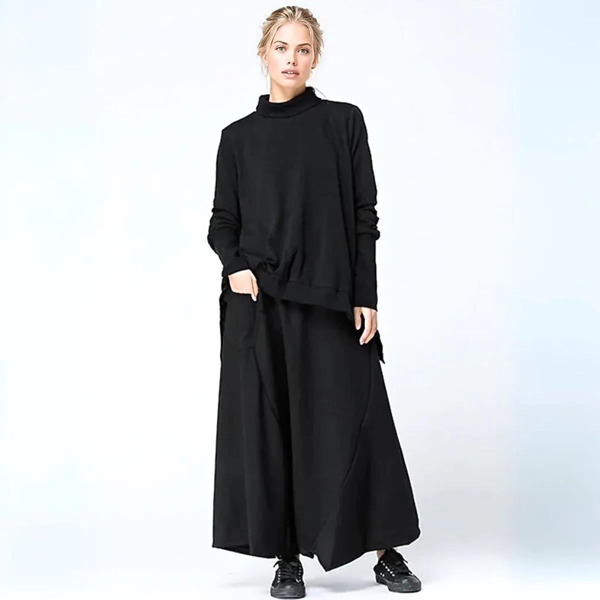 Casual Minimal Goth Wide-Legged Harem Trousers