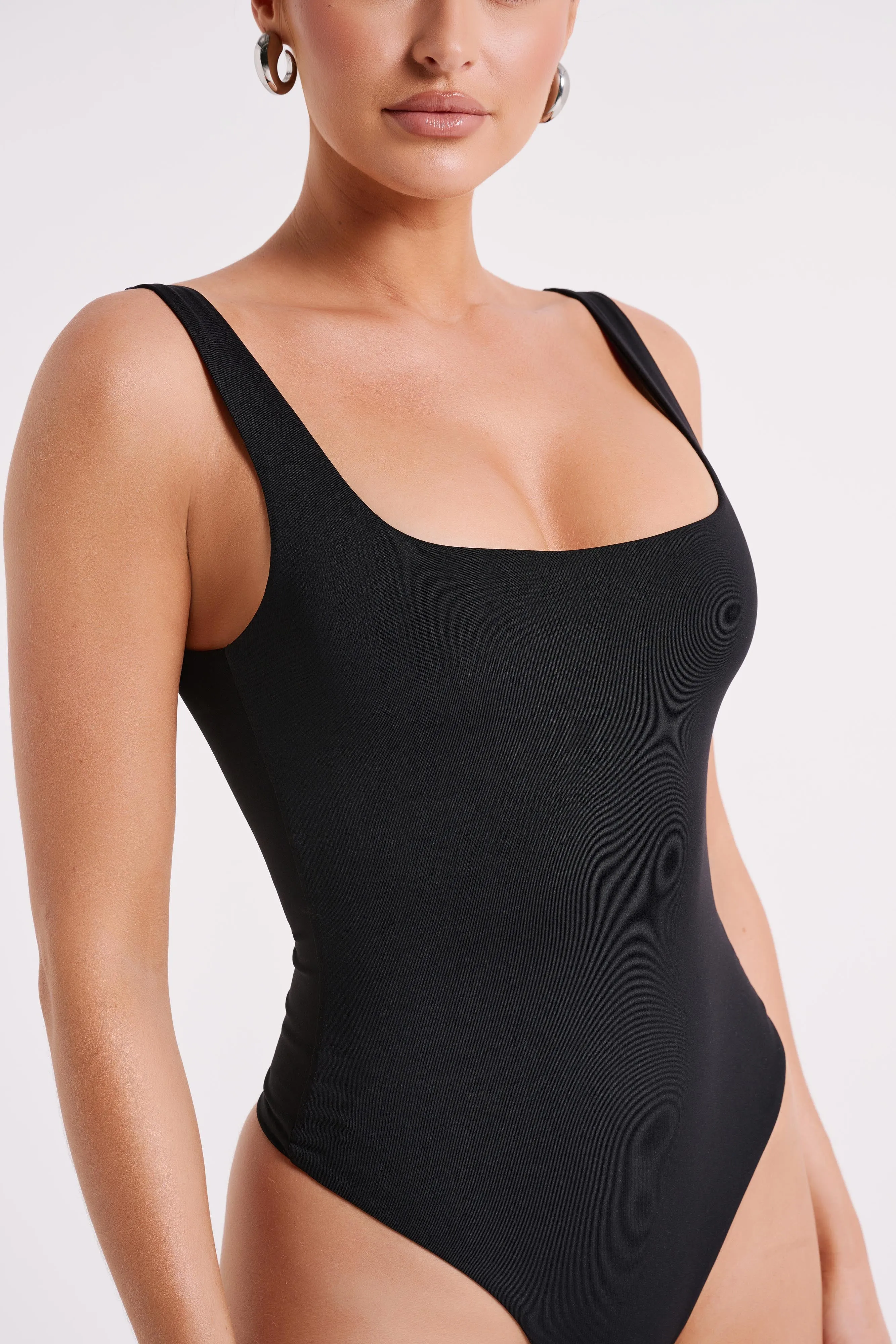 Charlie Recycled Nylon Scoop Neck Bodysuit - Black