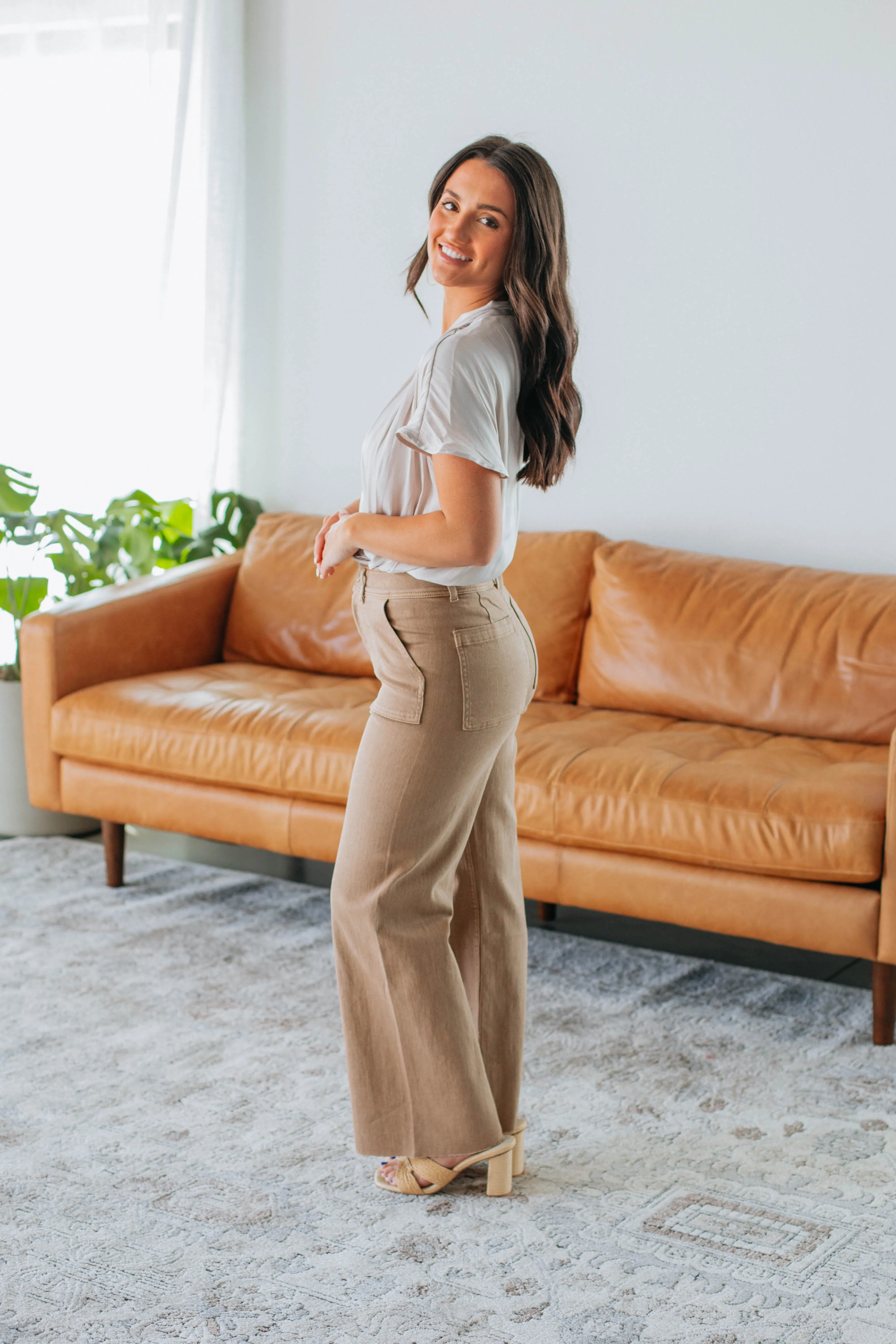 Chasity Wide Leg Pants - Khaki