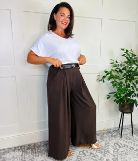 Chocolate Belted Wide Leg Trousers