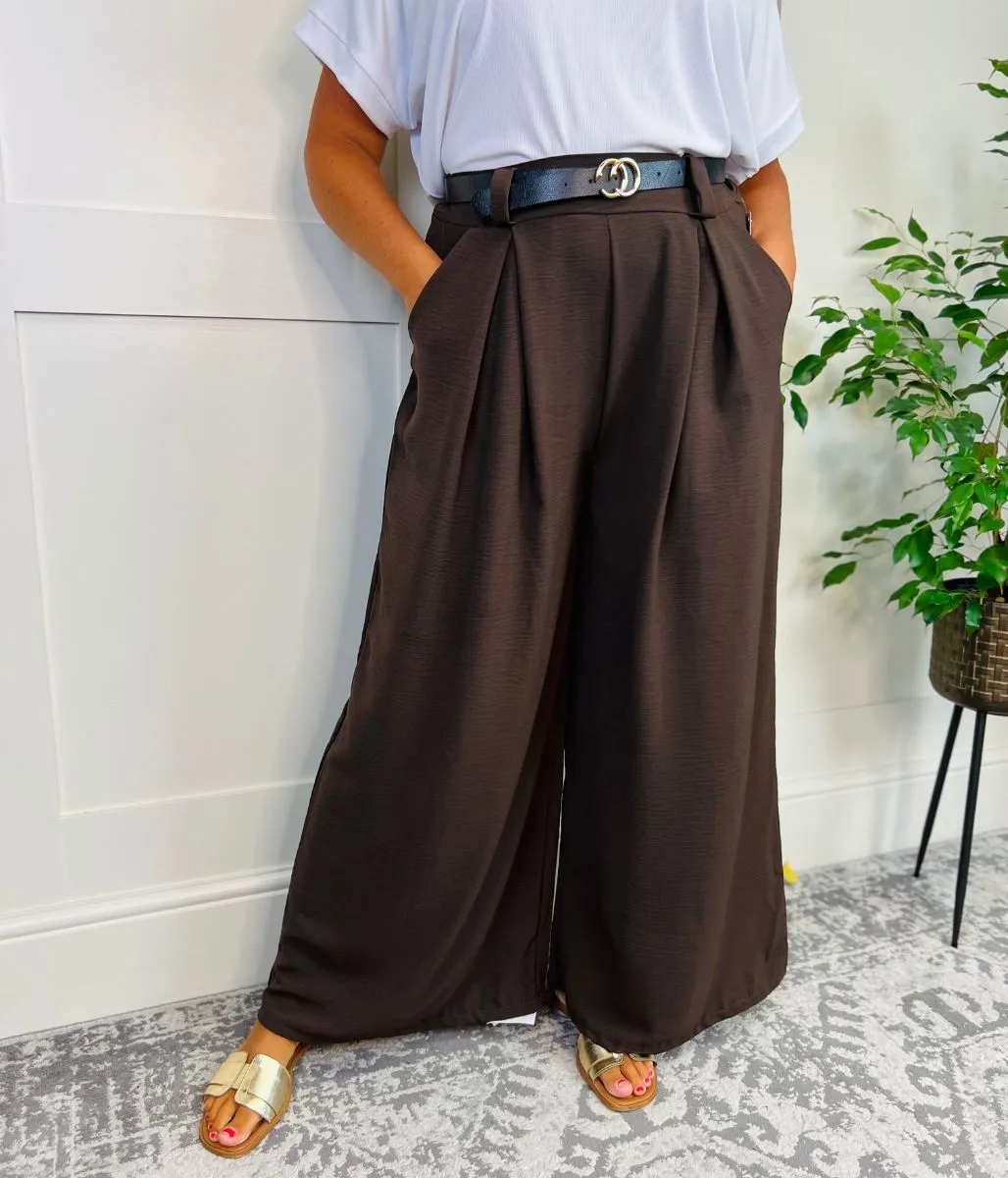 Chocolate Belted Wide Leg Trousers