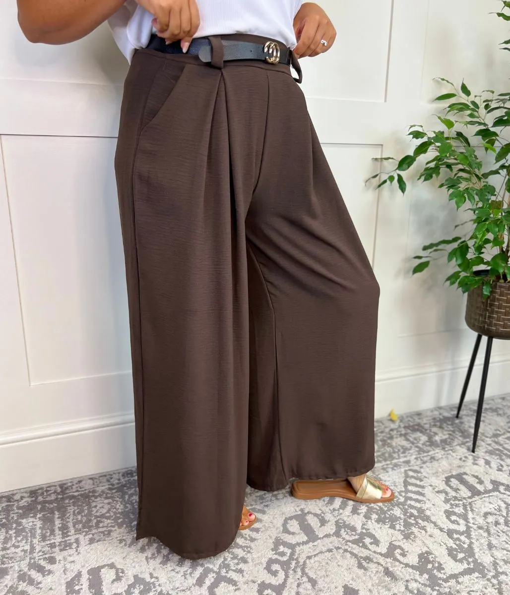 Chocolate Belted Wide Leg Trousers