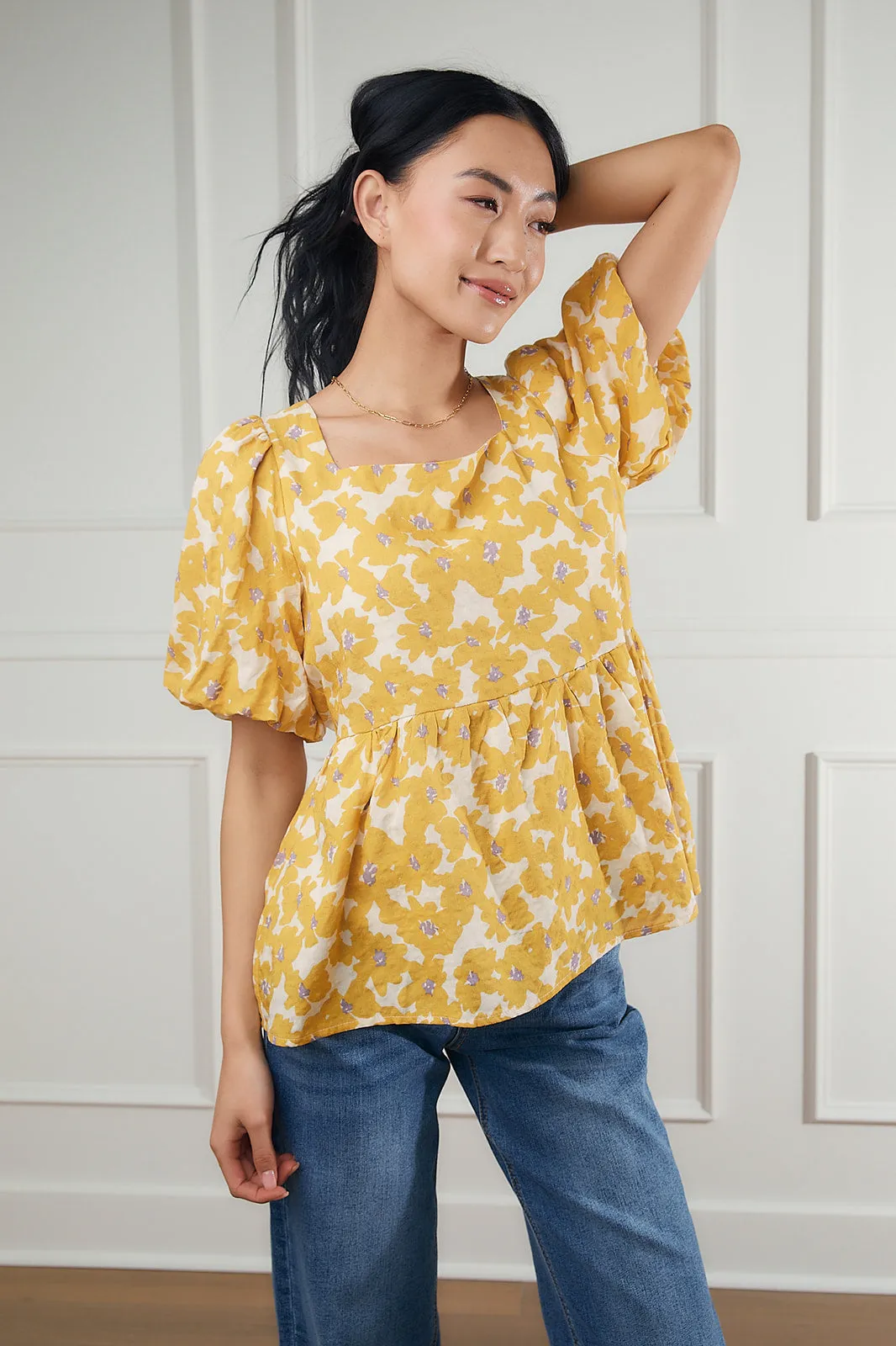 Clara Yellow Floral Bubble Sleeve Top