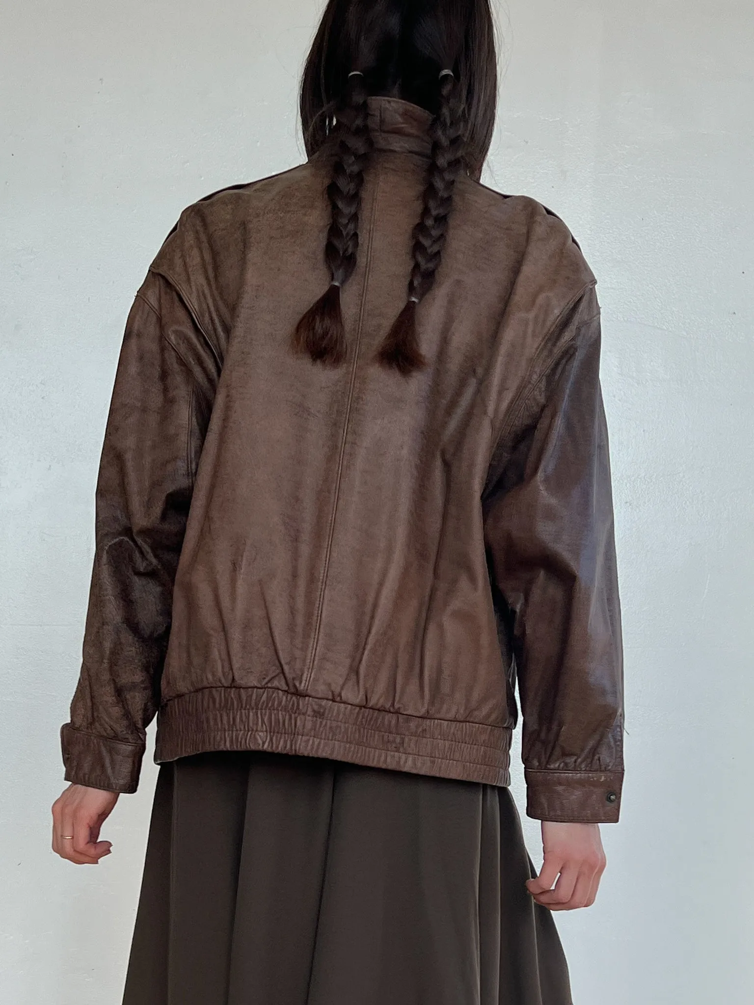 Cocoa Distressed Leather Bomber (M)