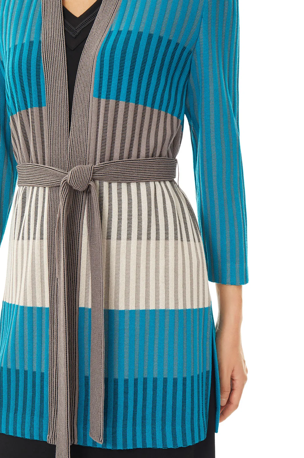 Colorblock Stripe Belted Soft Knit Jacket