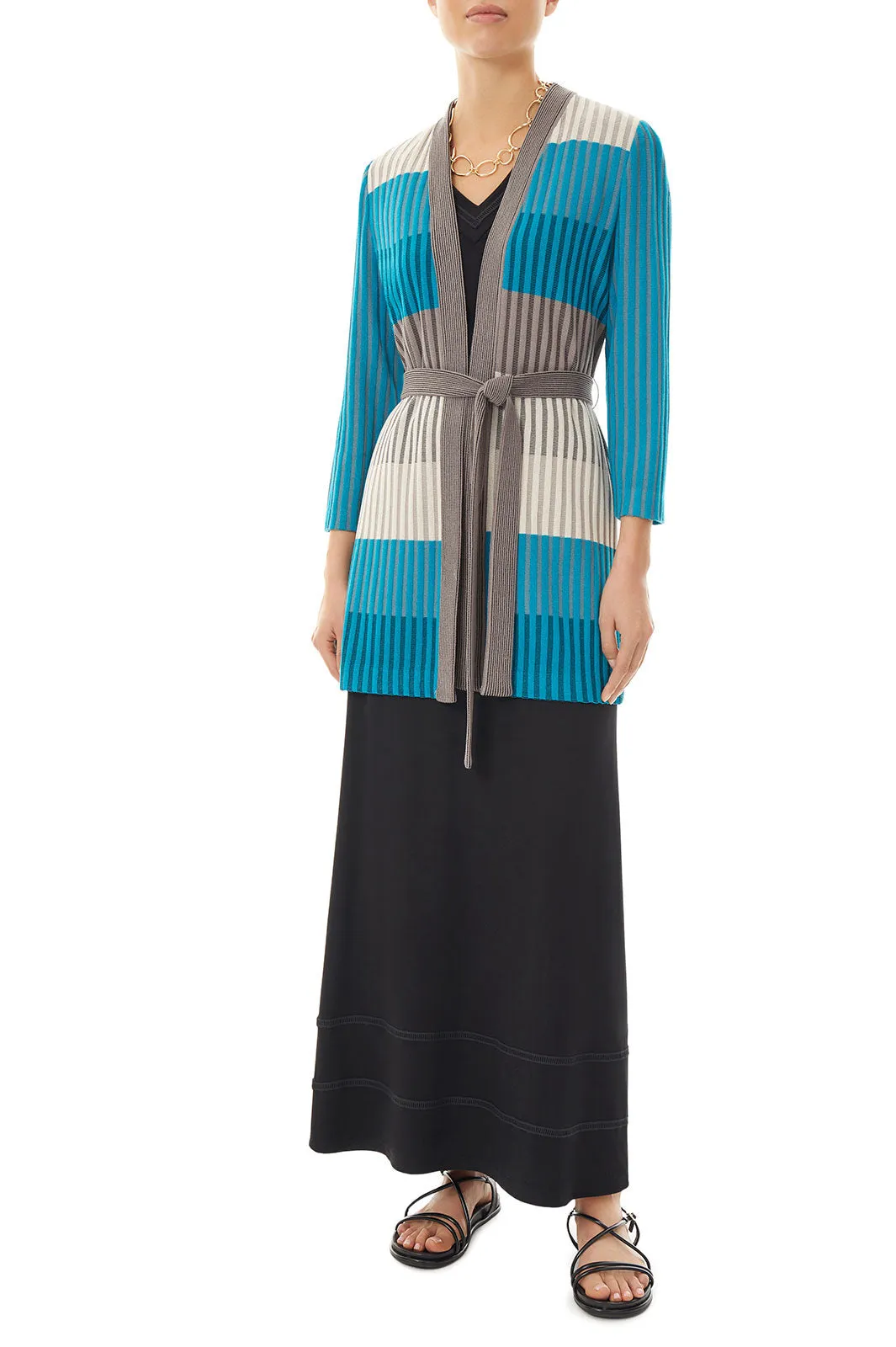 Colorblock Stripe Belted Soft Knit Jacket