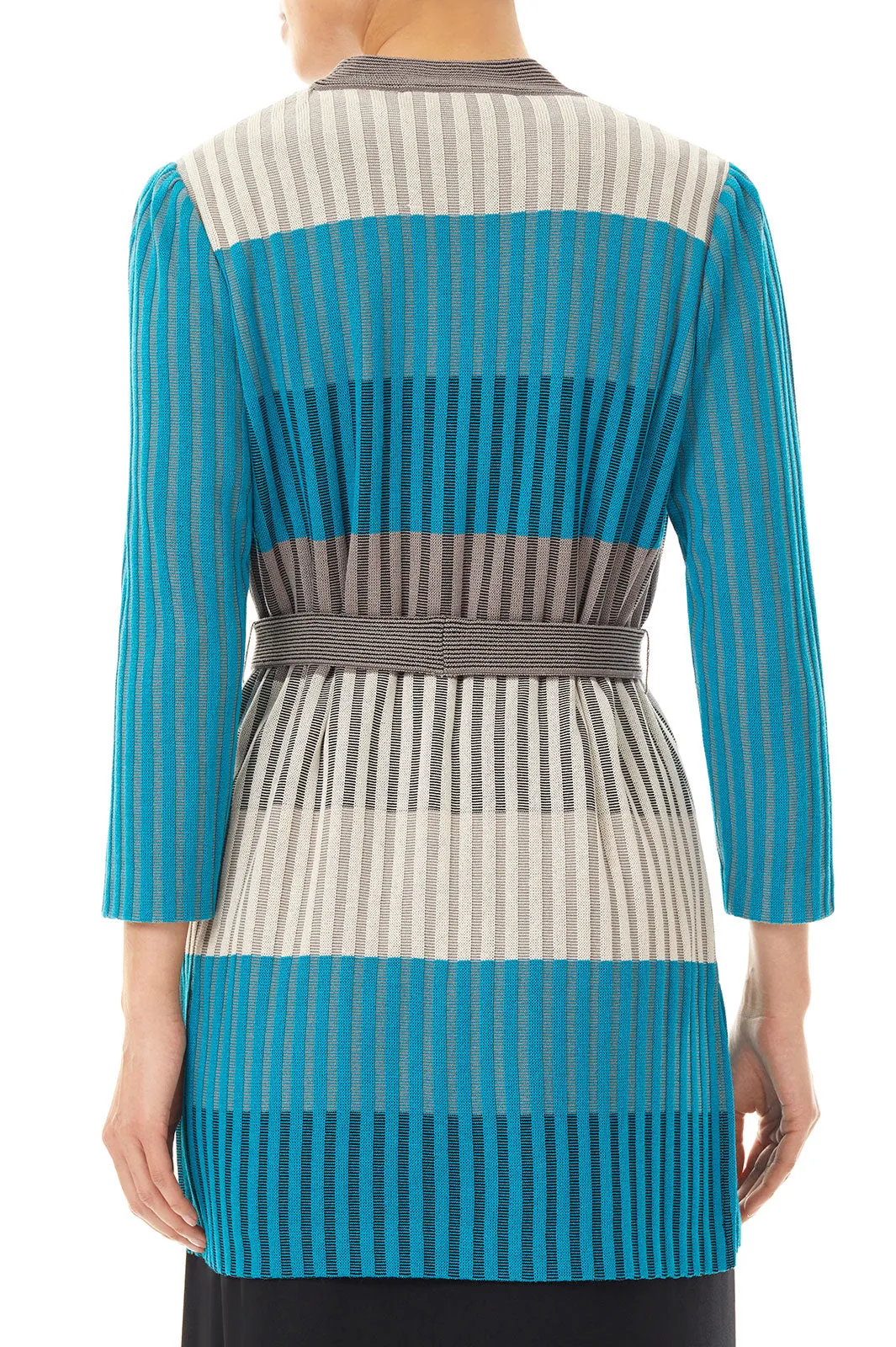 Colorblock Stripe Belted Soft Knit Jacket