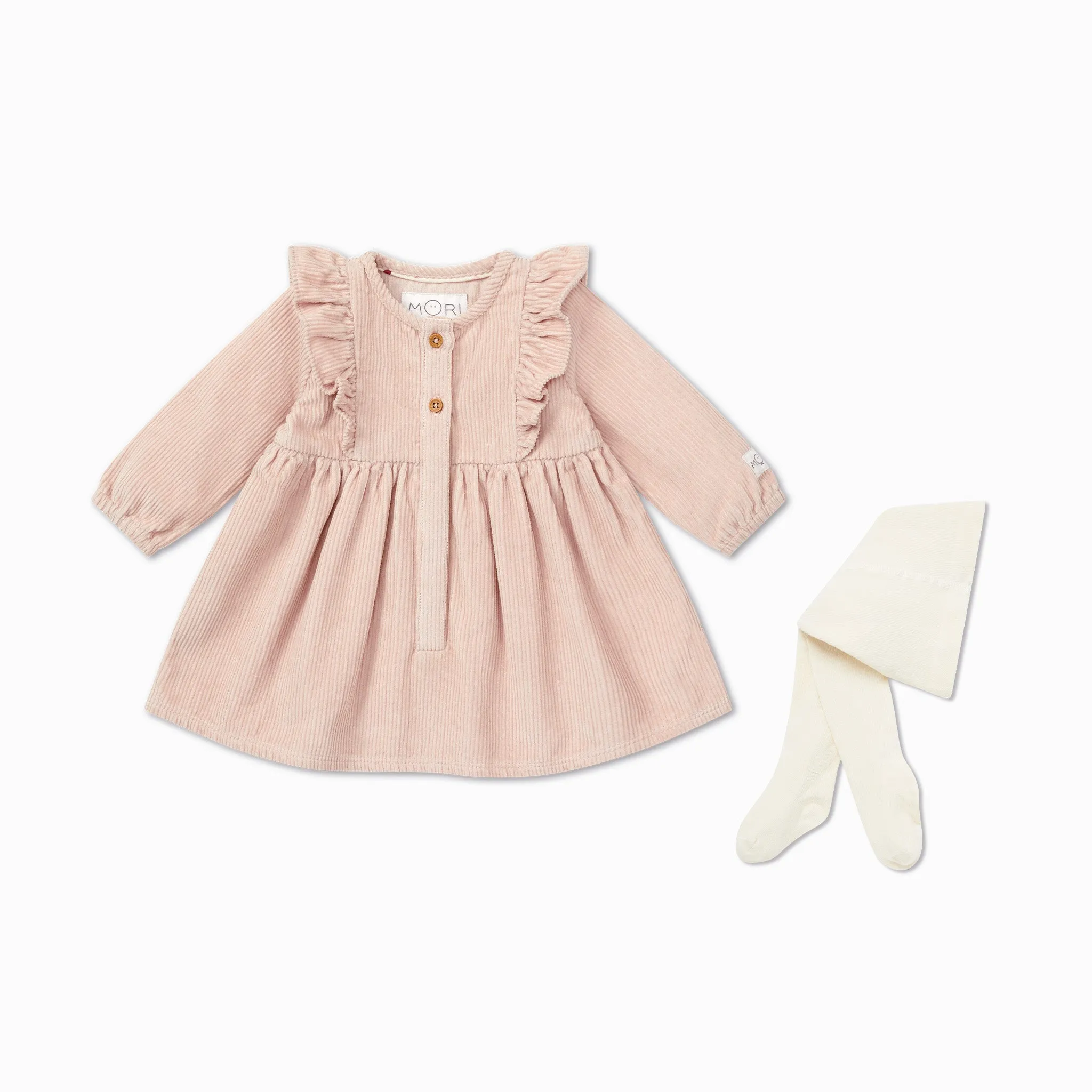 Corduroy Frilled Dress & Tights Outfit