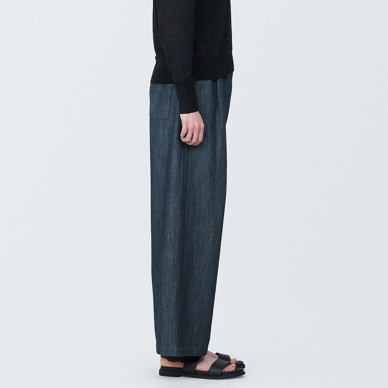 Cotton Linen Denim Relaxed Wide Pants