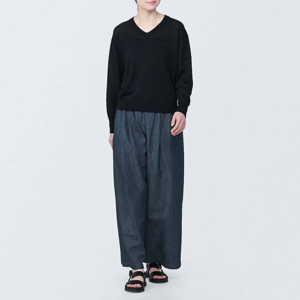 Cotton Linen Denim Relaxed Wide Pants