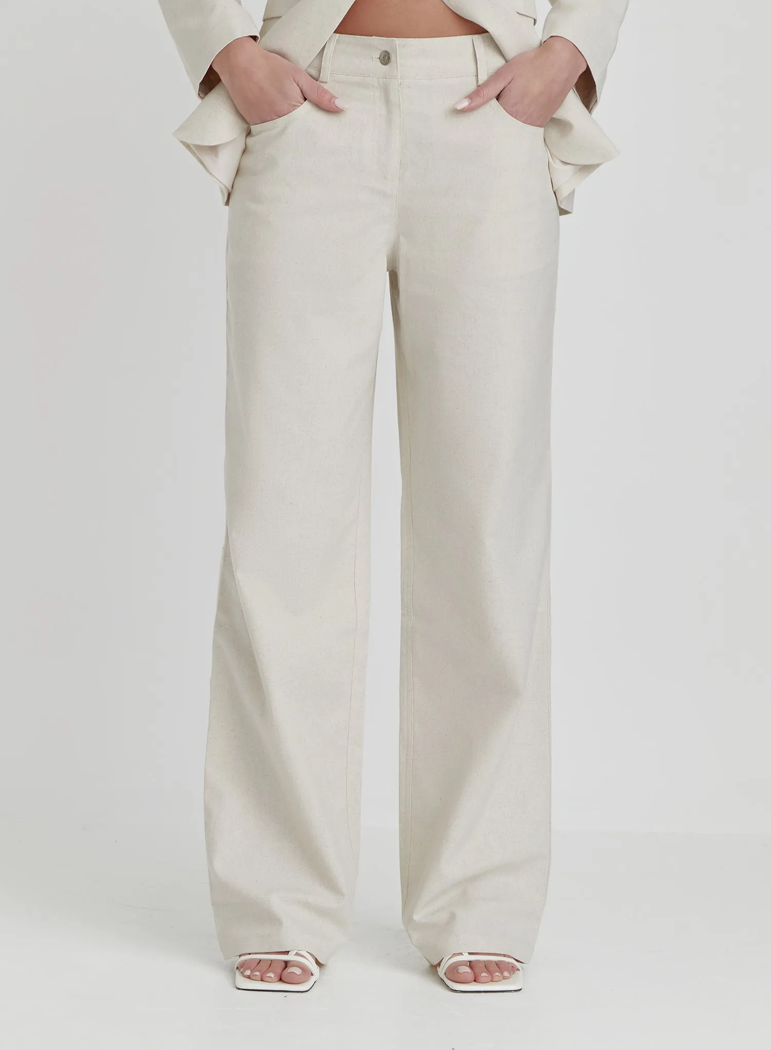 Cream Linen Look Straight Leg Trouser- Liana