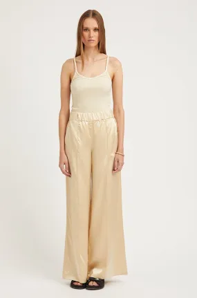 Cream Silk Wide Leg Pintuck Pants