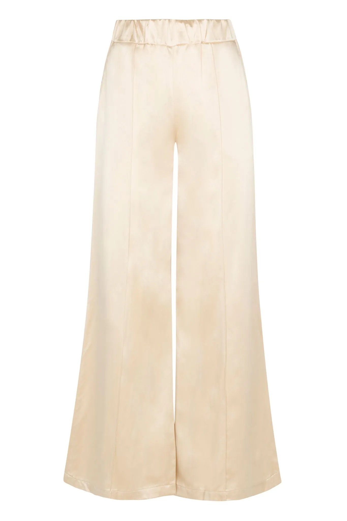 Cream Silk Wide Leg Pintuck Pants