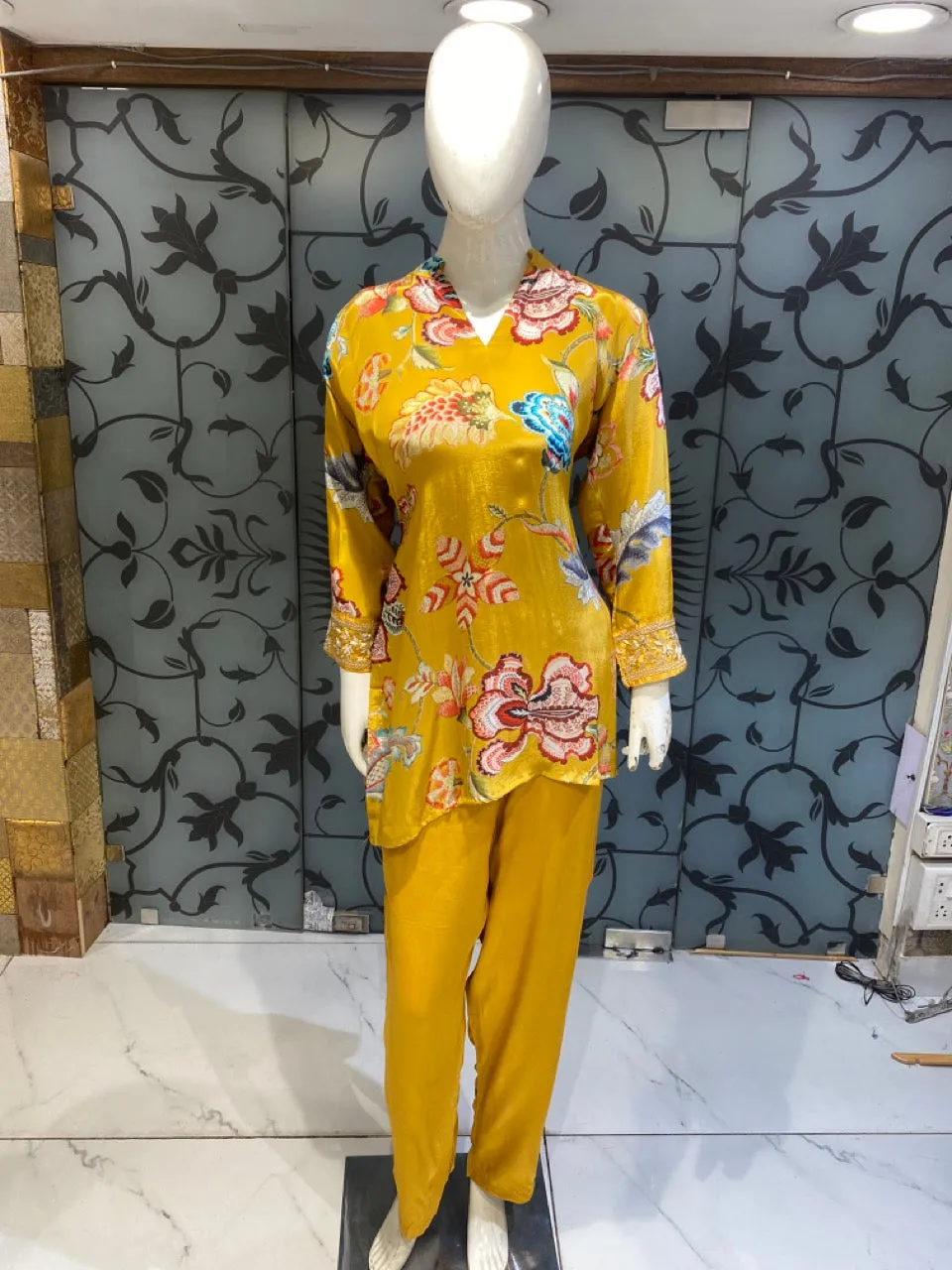 Crepe Printed Yellow Co Ord Set