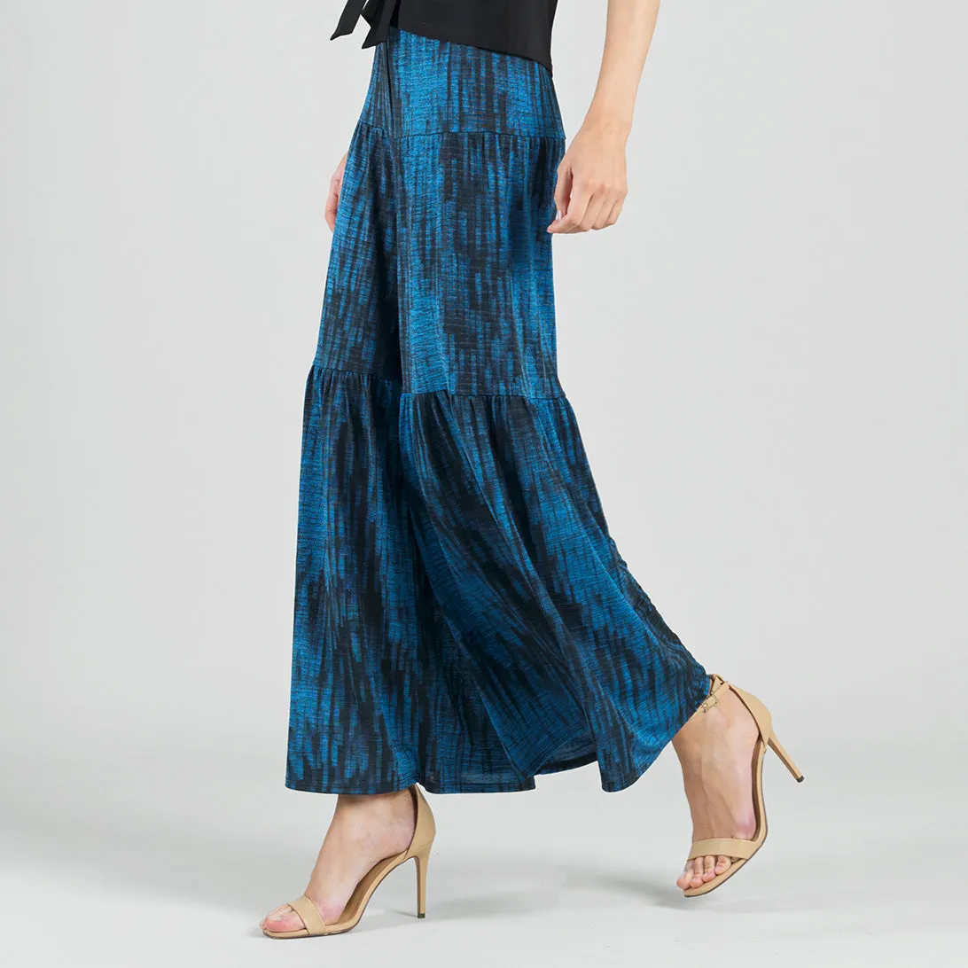 Crinkle Pleat Knit - Tiered Skirt-Pant - Water Ripple-Cobalt