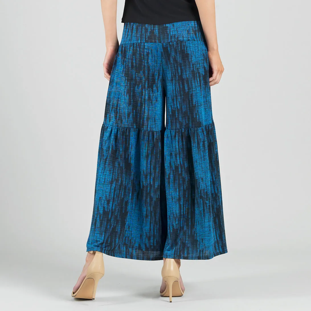 Crinkle Pleat Knit - Tiered Skirt-Pant - Water Ripple-Cobalt