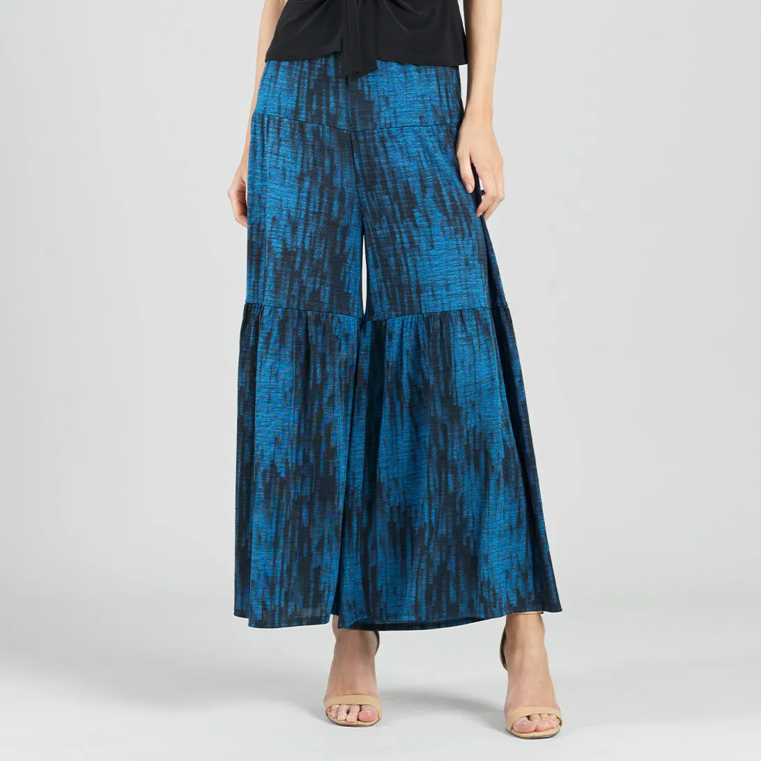 Crinkle Pleat Knit - Tiered Skirt-Pant - Water Ripple-Cobalt