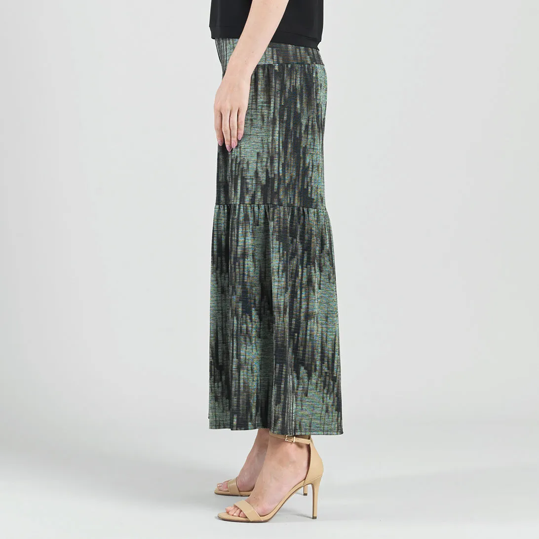 Crinkle Pleat Knit - Tiered Skirt-Pant - Water Ripple-Olive