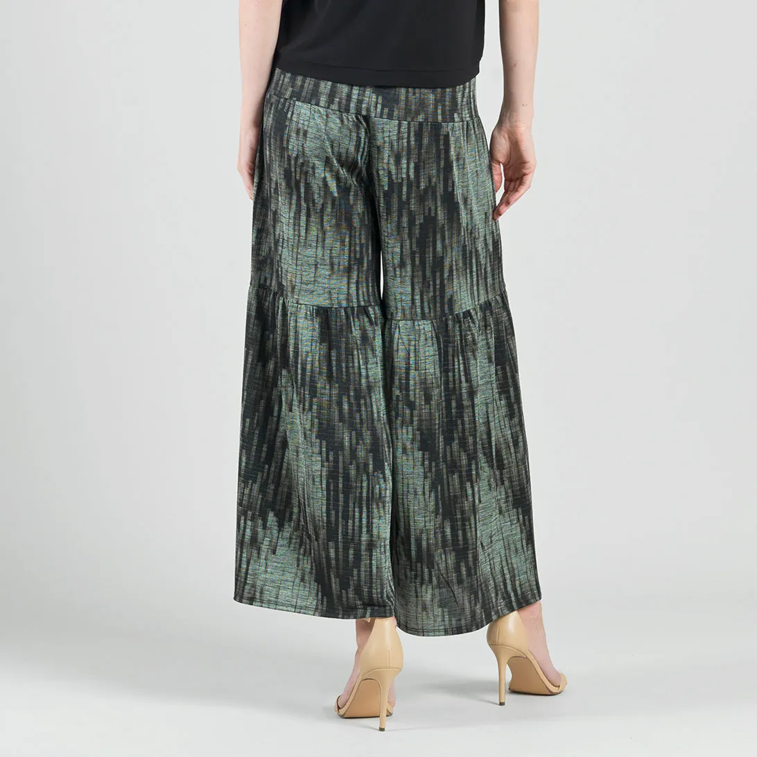 Crinkle Pleat Knit - Tiered Skirt-Pant - Water Ripple-Olive