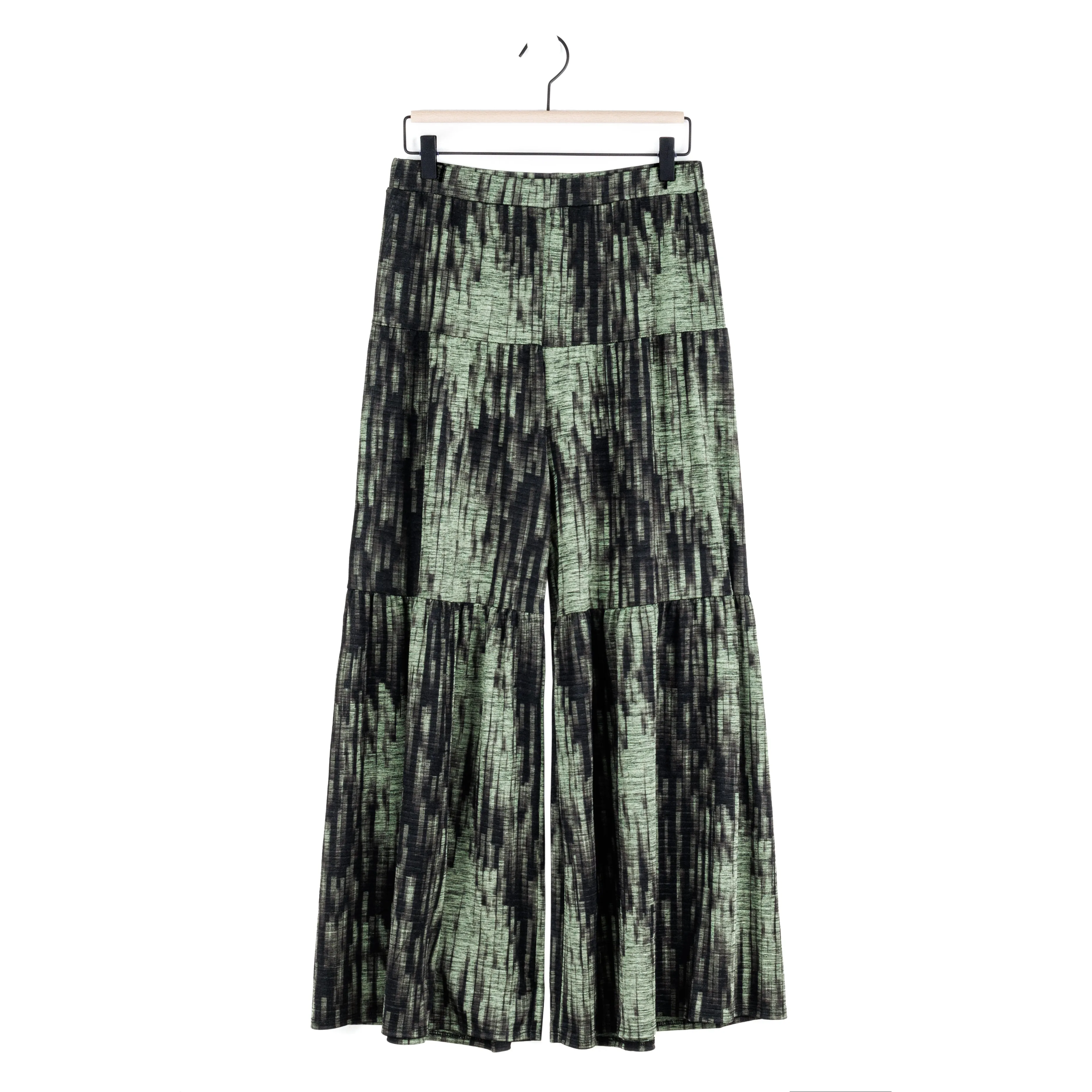 Crinkle Pleat Knit - Tiered Skirt-Pant - Water Ripple-Olive