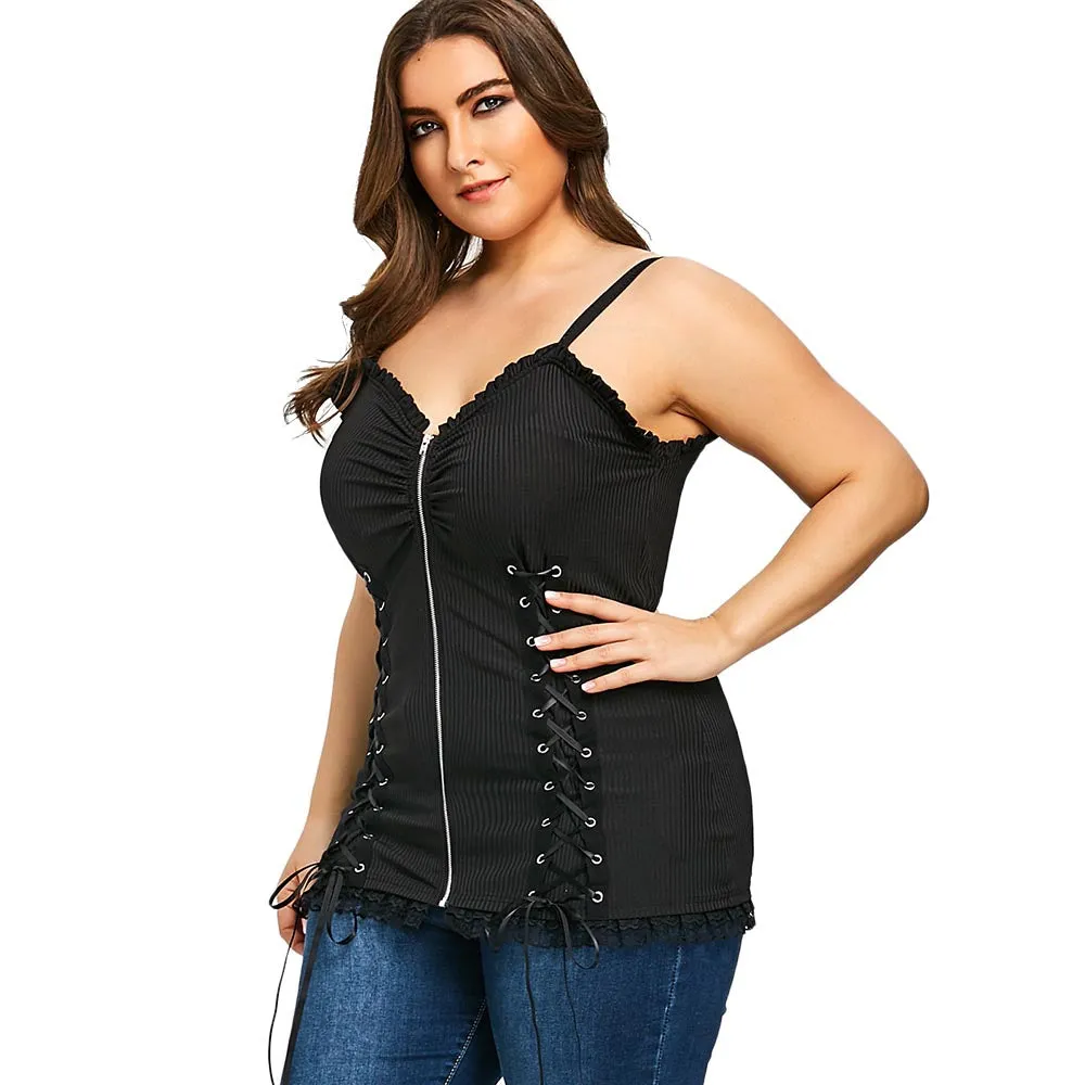 Criss Cross Zip Up Plus Size Slip Top