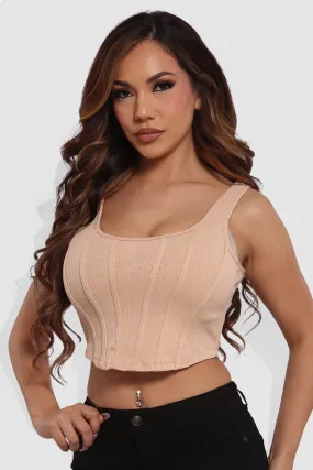 Cropped Corset Seam Tank Tops - Taupe