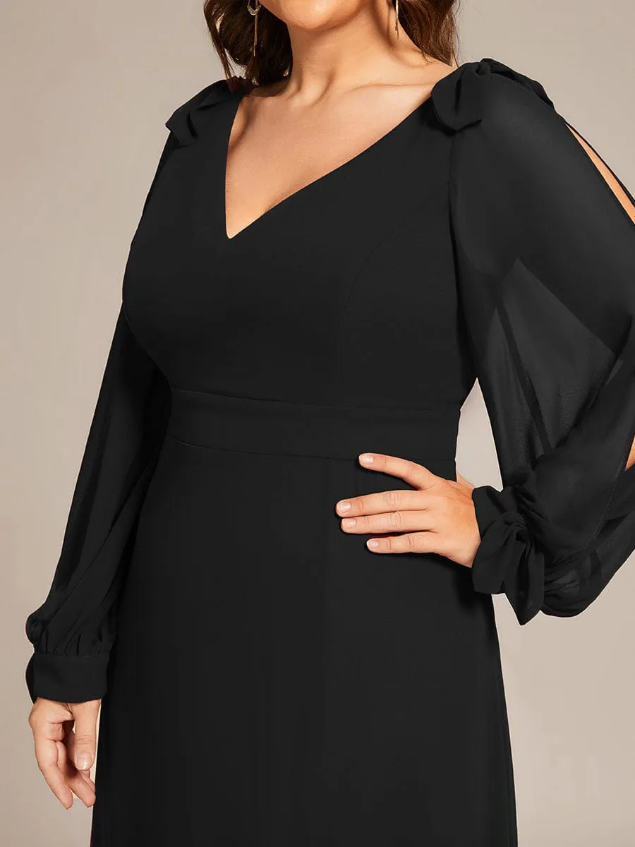 Custom Size Double V-Neck High Slit Long Sleeve Formal Dresses