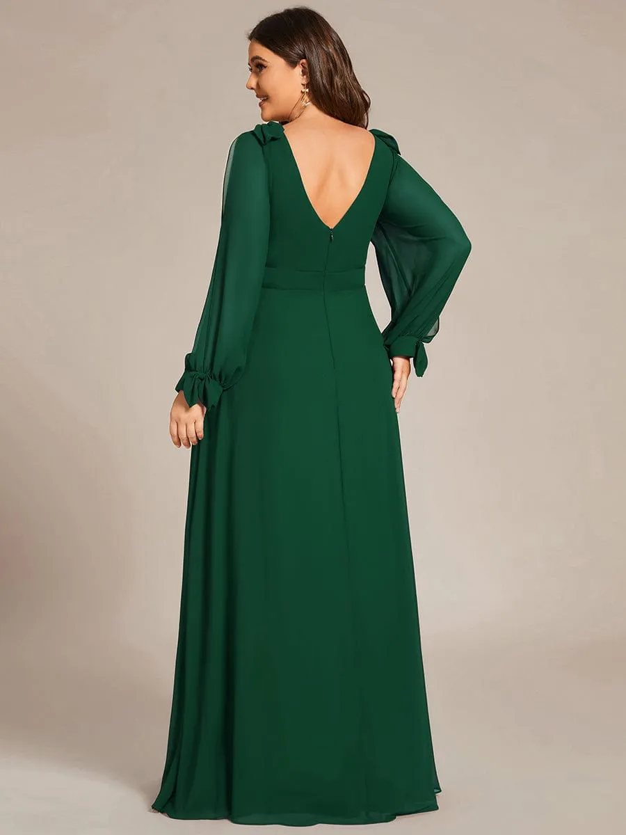 Custom Size Double V-Neck High Slit Long Sleeve Formal Dresses