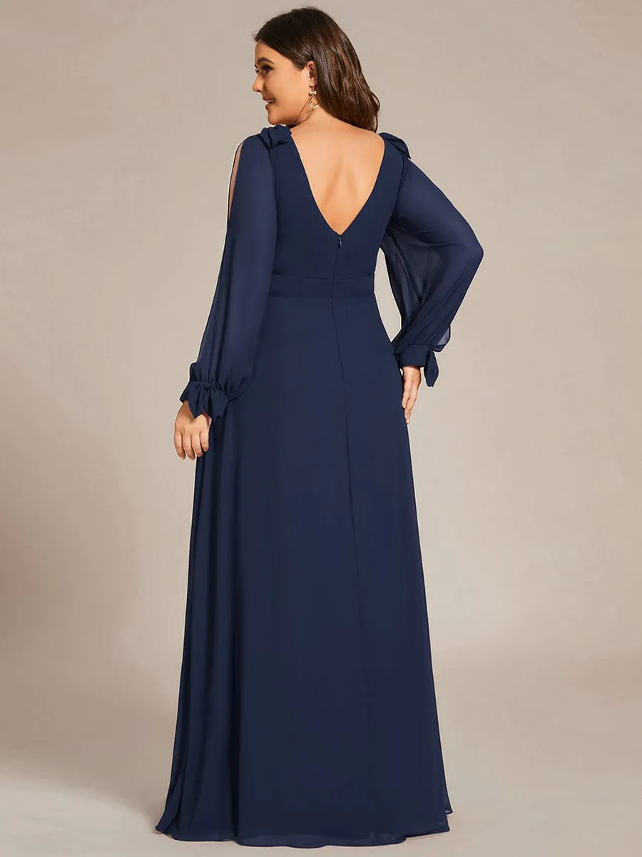 Custom Size Double V-Neck High Slit Long Sleeve Formal Dresses