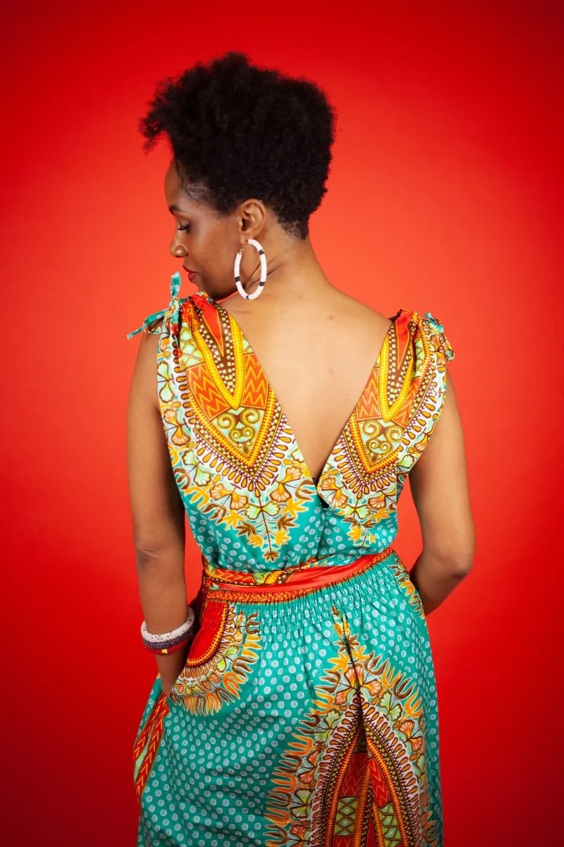 Dashiki Dress In Turquoise Print